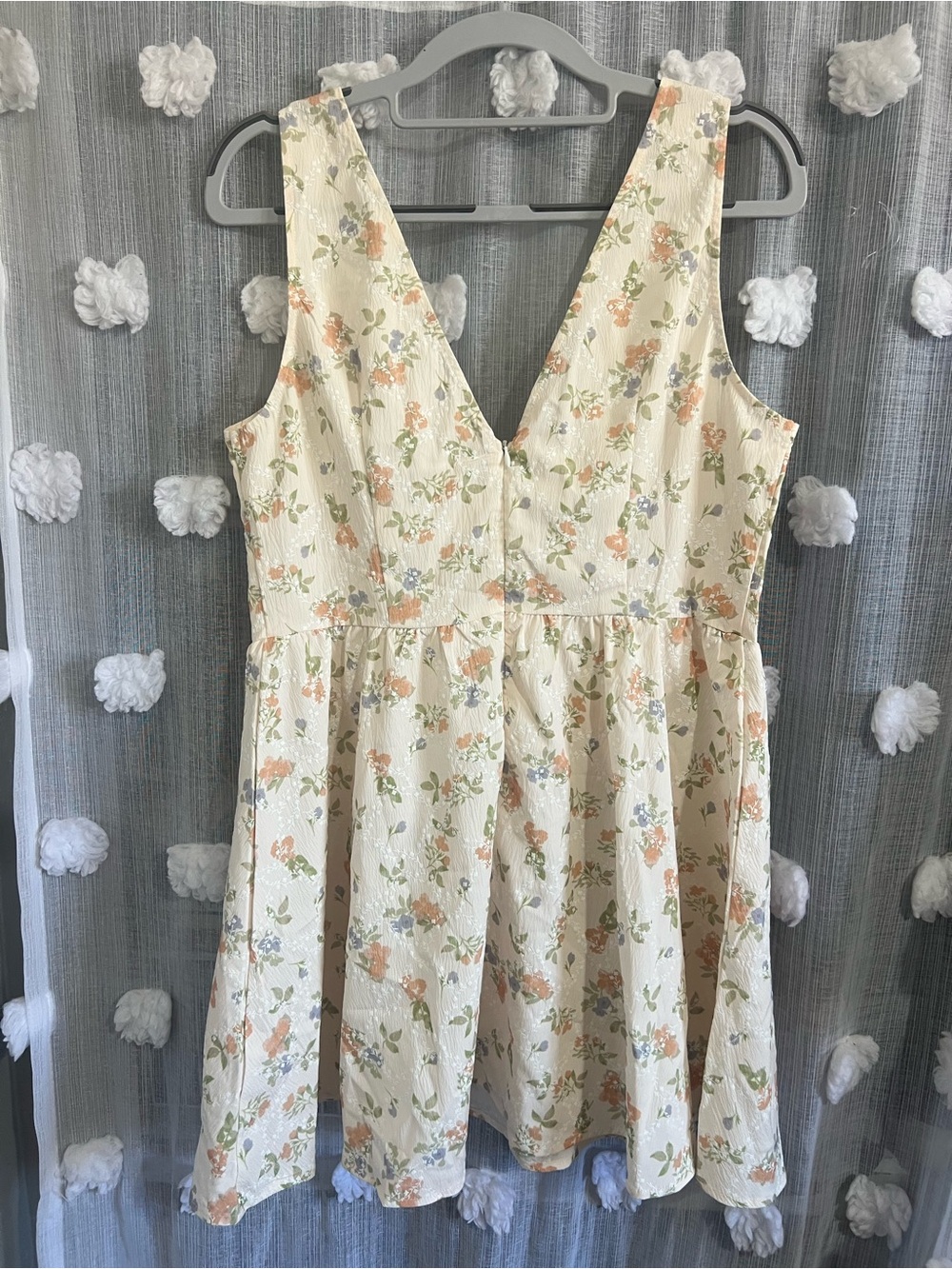 Cider Cream Floral Mini Dress with Peach & Green Accents - Picture 2 of 3